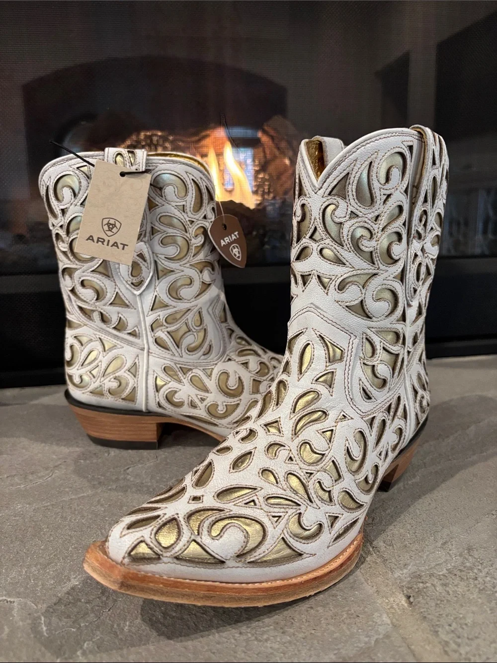 Ariat Valentina Classic Alabaster/Gold full grain leather,X toe,ATS,Western - Picture 13 of 13
